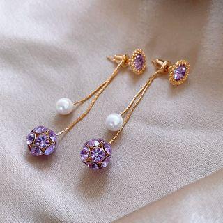 Faux Pearl Rhinestone Dangle Earring 1 Pair - Silver Needle - As Shown In Figure - One Size
