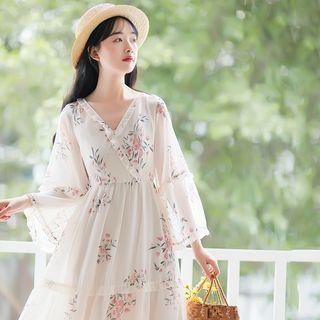 Floral Long-sleeve V-neck Dress