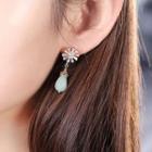 Rhinestone Flower Drop Earring 1 Pair - 925 Silver - Earring - One Size