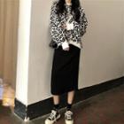 Leopard Print Pullover / Midi Straight-fit Skirt