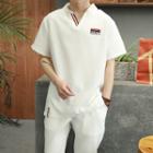 Set: Short-sleeve V-neck Top + Cropped Sweatpants