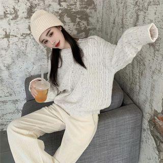 Mock-neck Color-block Loose-fit Sweater White - One Size