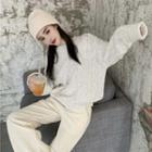 Mock-neck Color-block Loose-fit Sweater White - One Size