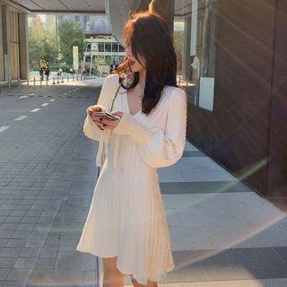 Lantern-sleeve Mini A-line Knit Dress