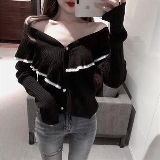 Contrast-trim Cardigan Black - One Size