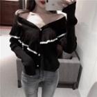Contrast-trim Cardigan Black - One Size