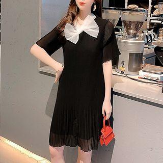 Short-sleeve Bow Accent Chiffon Dress