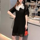 Short-sleeve Bow Accent Chiffon Dress