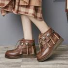 Genuine-leather Tasseled Detail Lace-up Ankle Boots
