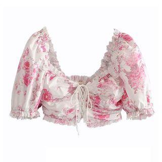 Lace Trim Tie-strap Cropped Blouse