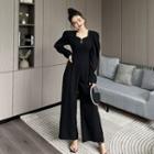 Puff-sleeve Square Neck Wide Leg Jumpsuit