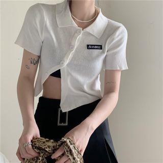 Asymmetrical Short-sleeve Lettering Polo Shirt