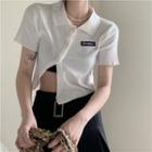 Asymmetrical Short-sleeve Lettering Polo Shirt