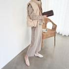 Set: Raglan-sleeve Long Knit Top + Wide-leg Pants