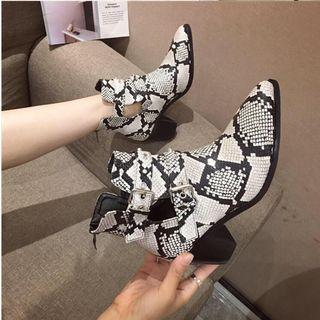 Printed Pointed Block Heel Short Boots