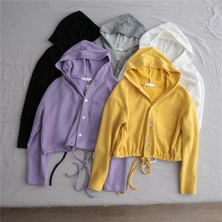 Drawstring-cuff Buttoned Hoodie