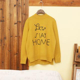 Mock-neck Letter Sweater Curcumin - One Size