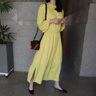 Plus Size Bishop-sleeve Gathered-waist Long Dress