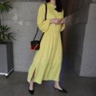 Plus Size Bishop-sleeve Gathered-waist Long Dress