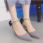 Bow Plaid Kitten Heel Pointed Pumps