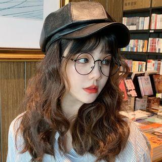 Faux Leather Newsboy Cap Black - One Size