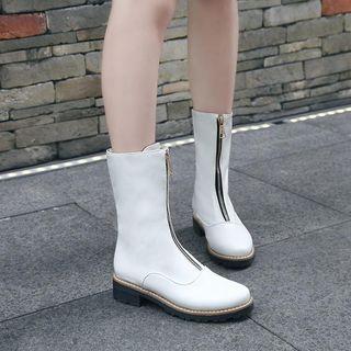 Faux Leather Front-zip Mid-calf Boots