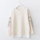 Leaf Embroidered Beaded Sweater
