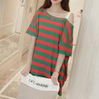 Stripe Open Shoulder Short-sleeve Dress