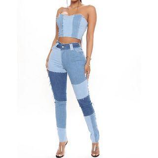 Mid Rise Patched Skinny Jeans