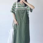 Short-sleeve Striped T-shirt / A-line Overall Dress