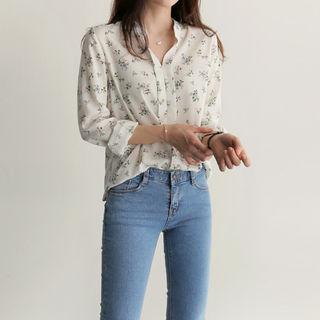 Open-front Floral Print Top