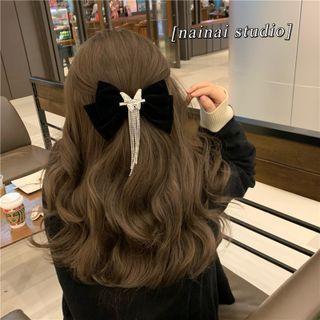 Bow Rhinestone Fringed Hair Clip Black - One Size