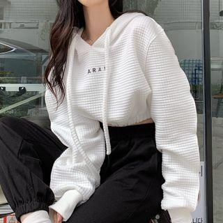 Plain Plaid Lettering Embroidered Cropped Hoodie