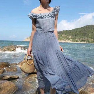 Frill Trim Off Shoulder Sleeveless Top