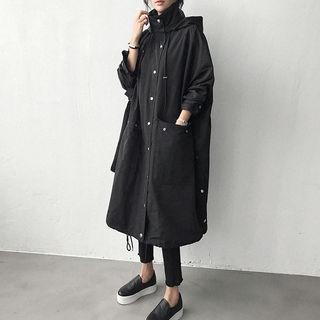 Hooded Funnel-neck Long Parka Black - One Size