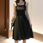 Plain Sleeveless A-line Dress Black - One Size