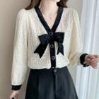 Long-sleeve Bow Button-up Lace Blouse