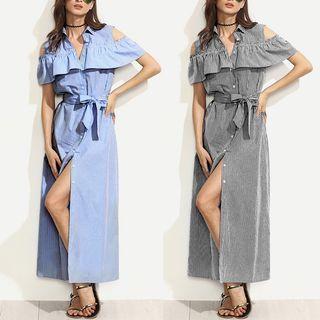 Tie-waist Ruffle Shirtdress
