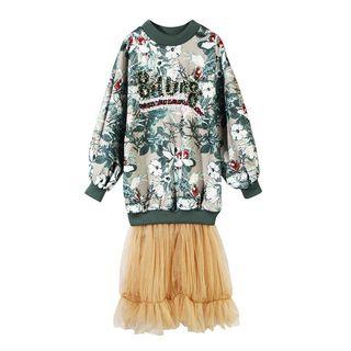 Mock Two-piece Printed Sequined Midi Pullover Dress