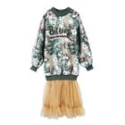 Mock Two-piece Printed Sequined Midi Pullover Dress