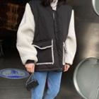 Faux Shearling Panel Zip Jacket Black - M