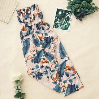 Floral Print Strapless Wide Leg Playsuit