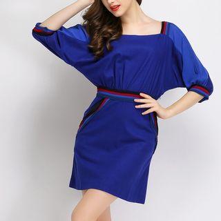 Square Neck Elbow-sleeve Sheath Dress
