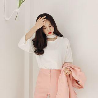 Cutout-neck 3/4-sleeve Top