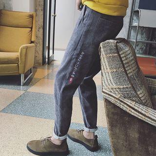 Japanese-embroidered Corduroy Slim-fit Pants