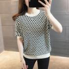 Short-sleeve Cross Print Knit Top