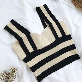 Striped Wide-strap Cropped Knit Top