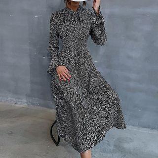 Print Long Sleeve Flared-cuff Maxi Dress