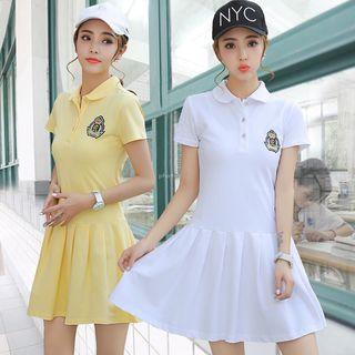 Patched Short-sleeve Polo Dress