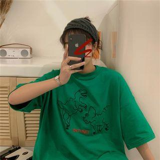 Embroidered Short-sleeve T-shirt Green - One Size